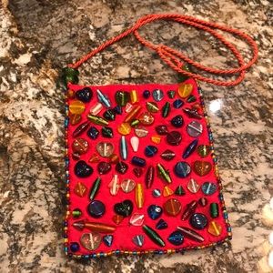 Unique glass beaded red purse